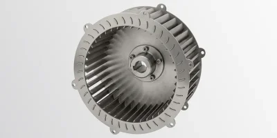 Radial fan wheel 200mm stainless steel clockwise with hub (KI-visualisiert)